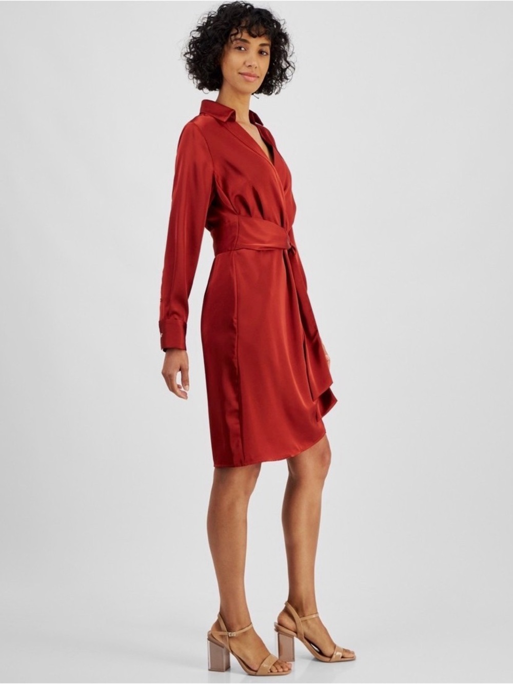 TAHARI ASL BRICK Short Shirtdress Wrap Shirt Dress Size 4 $149 - Picture 5 of 5